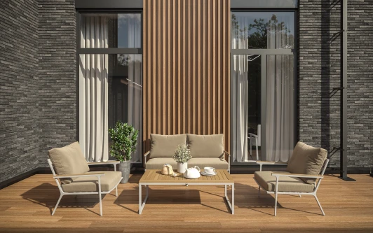 LPCLM.020200.S2 Комплект садовой мебели Gardenini Premium Calma (Алюминий,Тик,Ткань/Белый,Бежевый) арт.LPCLM.020200.S2