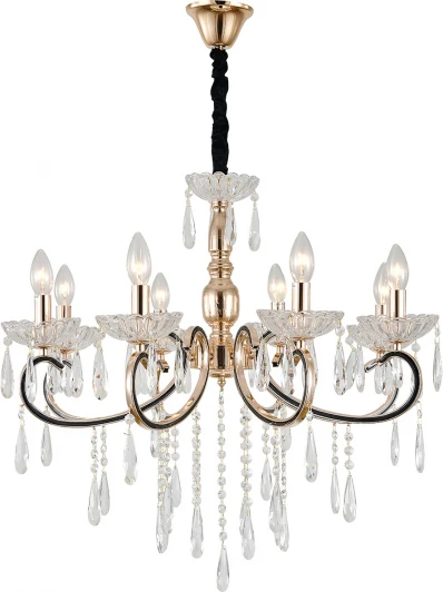 2105/8P Gold Подвесная люстра Escada Scaleona 2105/8P Gold 8x40Вт E14, металл/хрусталь, золото/прозрачный (220V, на цепи, подсвечник, свеча)