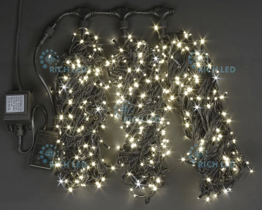 RL-S3*20F-B/WW Гирлянда светодиодная белая с мерцанием 24B, 600 LED, провод черный, IP54 RL-S3*20F-B/WW Rich LED