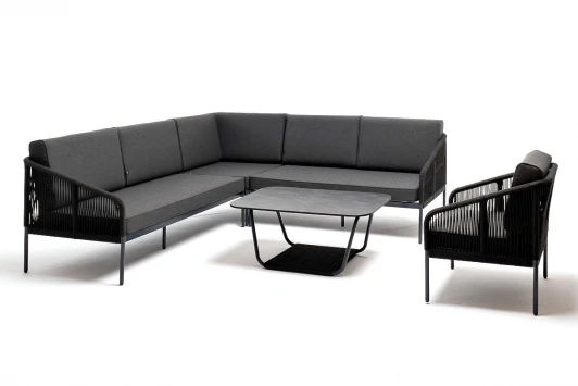 KAN-S5C1T1-5-SET D-gray Модульная угловая лаунж-зона из роупа (веревки), цвет темно-серый 4SIS Канны KAN-S5C1T1-5-SET D-gray