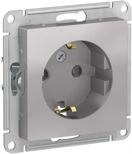 ATN000345 Розетка встраиваемая с заземлением (алюминий) Systeme Electric AtlasDesign ATN000345