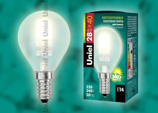 HCL-28/FR/E14 globe Лампочка галогенная шар прозрачная E14 28W Uniel HCL-28/FR/E14 globe