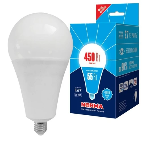 LED-A140-55W/4000K/E27/FR/NR картон Лампочка светодиодная груша белая E27 55W 4000K Volpe LED-A140-55W/4000K/E27/FR/NR
