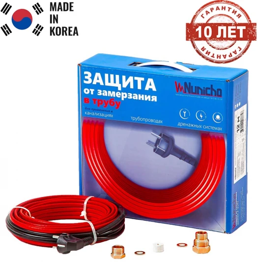14090102 Греющий кабель в трубу NUNICHO 10 Вт/м 2 м, с сальником 1/2 и 3/4, саморегулирующийся, питьевой