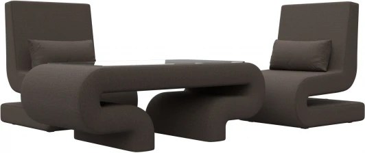 125332 Набор Волна-3 (стол, 2 кресла) (Коричневый/Рогожка) Лига Диванов арт.125332