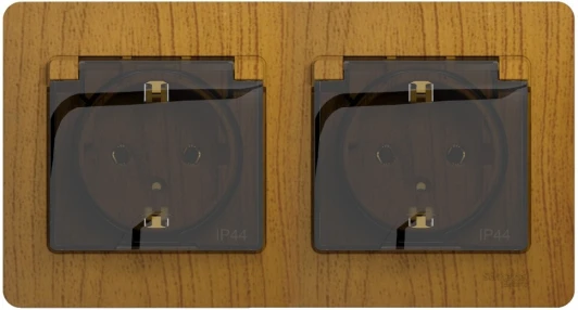 GSL000547 Розетка встраиваемая двойная с заземлением, шторками и крышкой (дуб) IP44 Systeme Electric Glossa GSL000547