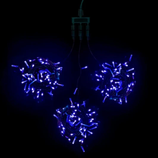 KDD600BLW-11-1B Комплект 3 Синих Нити с Мерцанием Белого Диода по 20м, 600 LED, Провод Черный ПВХ, IP54