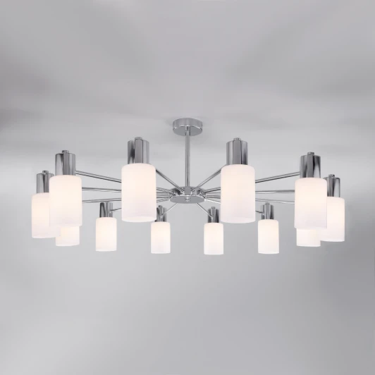 70160/12 хром Потолочная люстра Wi-Fi на штанге Eurosvet Vegga 70160/12 хром (220V, управление смартфоном, голосовое управление, умный дом - Minimir Home, Алиса, Маруся, Салют)