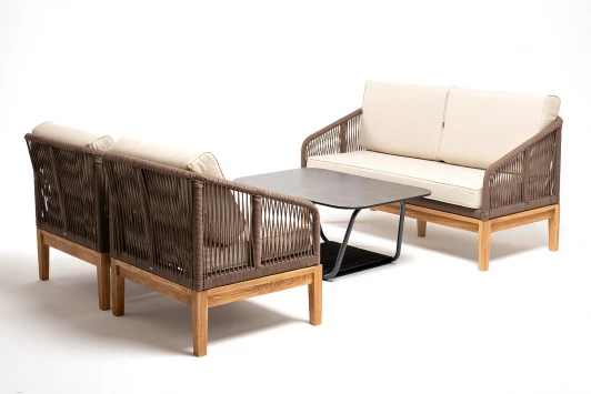 KAN-S-2-TR001 B-brown Диван 2-местный плетеный из роупа, основание дуб, роуп коричневый, ткань бежевая 4SIS Канны KAN-S-2-TR001 B-brown