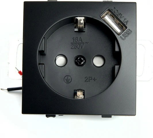 49155 Розетка с заземлением, шторками и USB (черный) Stekker Эрна 49155