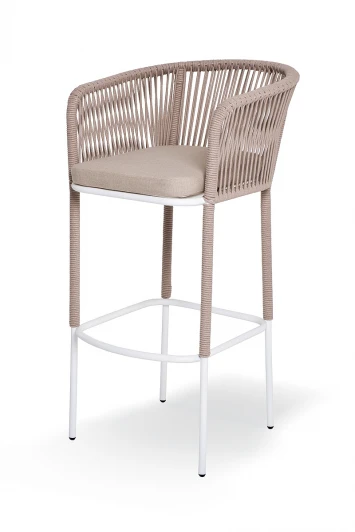 MAR-BCH-St003 D-beige Барный стул из роупа, каркас из стали белый, роуп бежевый, ткань бежевая 4SIS Марсель MAR-BCH-St003 D-beige