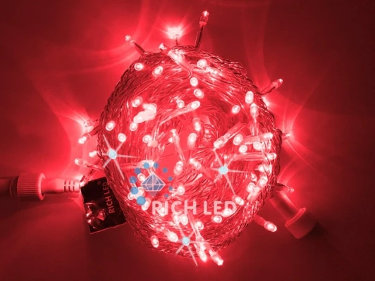 RL-S10CF-24V-T/R Гирлянда светодиодная красная с мерцанием 24B, 100 LED, провод прозрачный, IP54 RL-S10CF-24V-T/R Rich LED