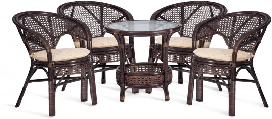 15198 Комплект "PELANGI" 02/15 ( стол со стеклом + 4 кресла ) [с подушками] Tetchair арт.15198