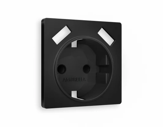 AP8090 Лицевая панель Ambrella Volt ALFA (Черный матовый) для электрической розетки с заземлением со шторками 2USB A+A QUANT AP8090