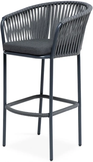 BOR-BCH-st001 RAL7024 Mua grey(D-gray027) "Бордо" стул барный плетеный из роупа, каркас из стали темно-серый (RAL7024) муар, роуп серый 15мм, ткань темно-серая 027 4SIS арт.УТ-00006163