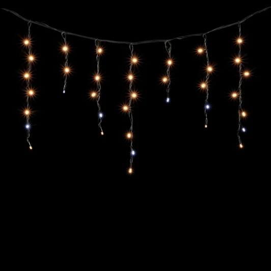 LL120BLW-1-2WW Гирлянда Бахрома 3,1 x 0,5 м Тепло-Белая с Мерцанием Белого Диода 220В, 120 LED, Провод Черный Каучук, IP65