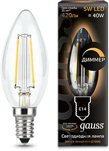 103801105-D Лампочка светодиодная E14 5 Вт 420 lm 2700K теплое желтое свечение Gauss Filament 103801105-D