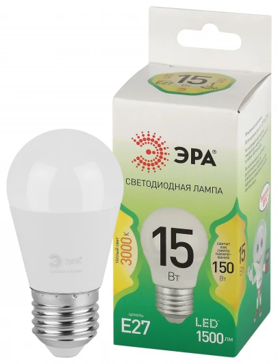 LED P45-15W-830-E27 GL Лампочка светодиодная E27 15W ЭРА LED P45-15W-830-E27 GL