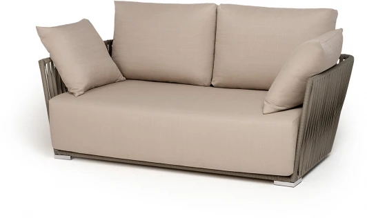 FOR-S-2-002 RAL7035 Mua G-brown(beige160) "Форли" диван 2-местный плетеный из роупа, каркас алюминий светло-серый (RAL7035) муар, роуп серо-коричневый 23мм, ткань Mossle бежевая 4SIS арт.УТ-00010131