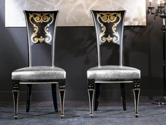 3179/S 3179/SR Стул, HAND MADE черный со старением и рисунком M-City 3179/S