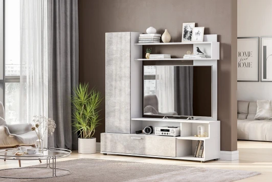 00-00162631 Стенка Арника в гостиную МГС 9, белый/цемент светлый