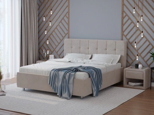 1928913 PROxSON Кровать Nety без основания (Ткань: Велюр Monopoly Миндаль (111)) 90x200