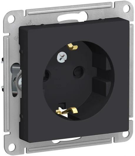 ATN001045 Розетка встраиваемая с заземлением и шторками (карбон) Systeme Electric AtlasDesign ATN001045