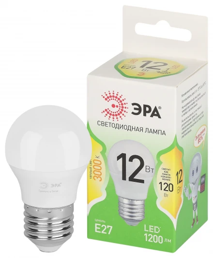 LED P45-12W-830-E27 GL Лампочка светодиодная E27 12W ЭРА LED P45-12W-830-E27 GL