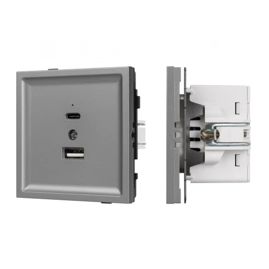 054096 Механизм USB розетки SCT-TENDO-MUAC-PL-GR (5V, 3A, QC3) (Arlight, Графитовый) 054096