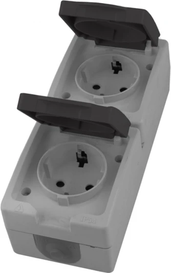 49724 Розетка двойная с заземлением и защитной крышкой (серый,графит) Stekker Велена 49724