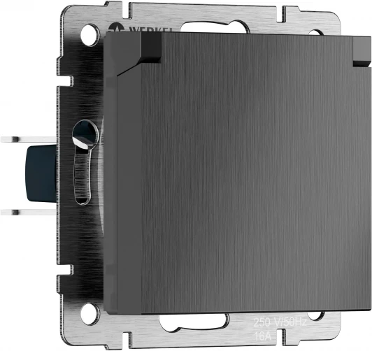 W1171204 Розетка с заземлением с защит. крышкой и шторками (графит рифленый) Werkel W1171204 (a069599)