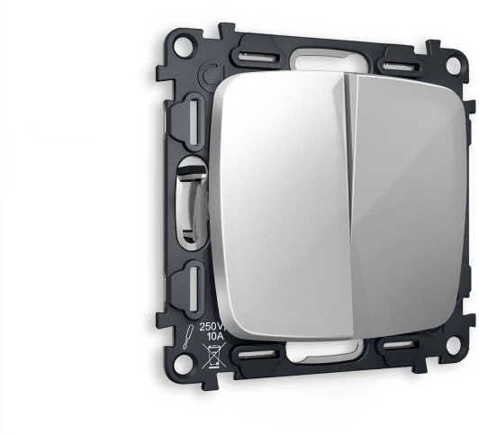 MO403020 Комплект механизма Ambrella Volt 2-клавишного проходного выключателя OMEGA MO403020 Серебро глянец QUANT