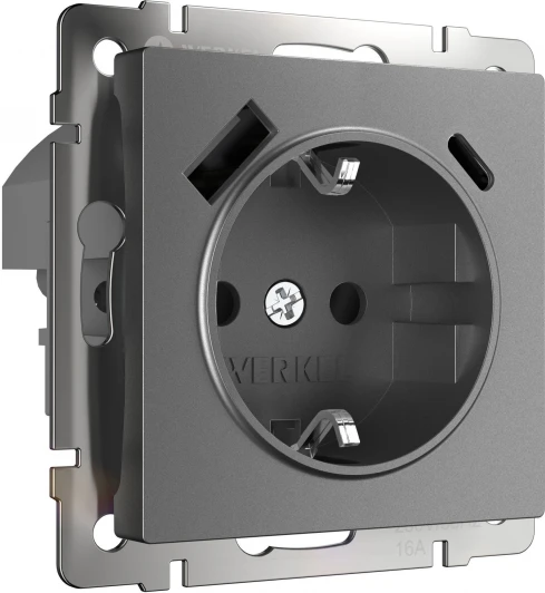 W1171764 Розетка с заземлением,шторками и USB Type A+С (графит матовый) Werkel W1171764 (a063106)
