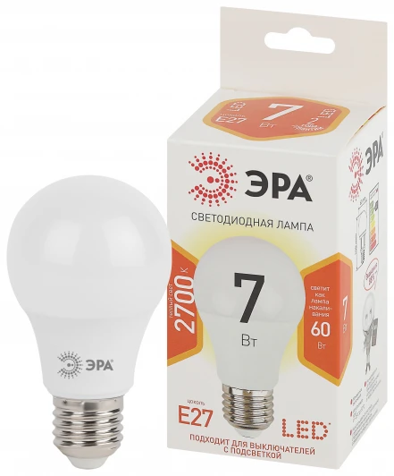 LED A60-7W-827-E27 Лампочка светодиодная E27 7W ЭРА LED A60-7W-827-E27