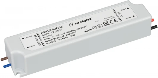 018136 Блок питания ARPV-LV24025 (24V, 1.0A, 24W) (IP67 Пластик) 018136 Arlight ARPV