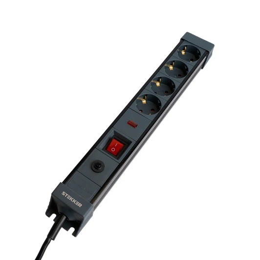 50158 Сетевой фильтр 4-х местный с заземлением 5 метров (черный) Stekker Techno 50158