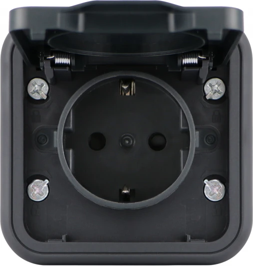 DIP18828 Розетка 1-я с защитной крышкой, 2К+З и шторками, накладная, цвет антрацит IP55 Donel W55 DIP18828