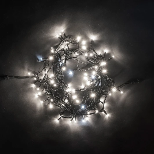 PST100BLW-11-1W Гирлянда Нить 10м Белая с Мерцанием Белого Диода 24В, 100 LED, Провод Черный ПВХ, IP54