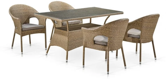 T198B/Y79B-W56 4PCS Обеденный комплект плетеной мебели T198B/Y79B-W56 Light Brown (4+1) Afina