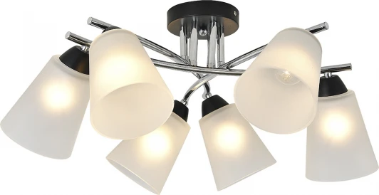 2132/6P Потолочная люстра на штанге Escada Lavatera 2132/6P 6х60Вт E27, металл/стекло, хром/черный, матовый плафон (220V)