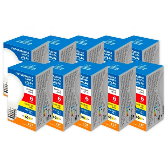 LED-A60-6W/3000K/E27/FR/SLF Набор из 10штук Лампа светодиодная Volpe Optima Филамент LED-A60-6W/3000K/E27/FR/SLF Набор из 10штук матовая теплый белый свет 3000K