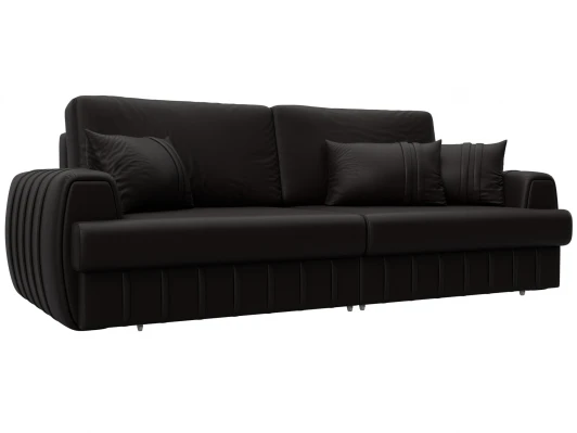 130025 Диван прямой Лига-057 НПБ (ЛДСП,Брус,Фанера/Пластик/Экокожа/Коричневый) Лига Диванов 130025