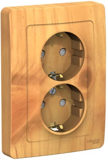 BLNRS001125 Розетка встраиваемая двойная с заземлением и шторками (ясень) Systeme Electric Blanca BLNRS001125