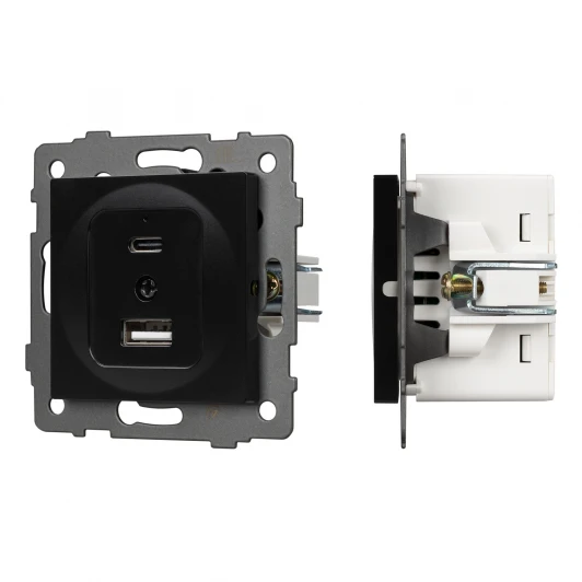 049838 Механизм USB розетки SCT-MUAC-PL-BK-V (5V, 3A, QC4) (Arlight) 049838