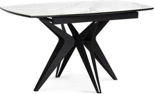 614247 Керамический стол Notta Риполь 140(180)х80 белый мрамор snow white / черный арт.614247