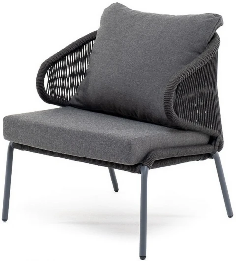 MIL-A-001 RAL7024 Mua D-grey(D-gray027) "Милан" кресло плетеное из роупа, каркас алюминий темно-серый (RAL7024) муар, роуп темно-серый круглый, ткань темно-серая 027 4SIS арт.УТ-00006818