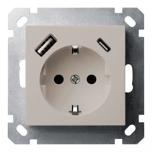 G5501USB-25T Розетка со шторками с USB Type A+С (тауп soft touch) Jasmart G-Classic G5501USB-25T