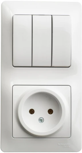 GSL000176 Розетка встраиваемая без заземления с трехклавишным выключателем (белый) Systeme Electric GSL000176
