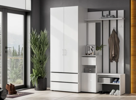 539296 Прихожая Woodville Валенсия комплектация 1 белый текстурный