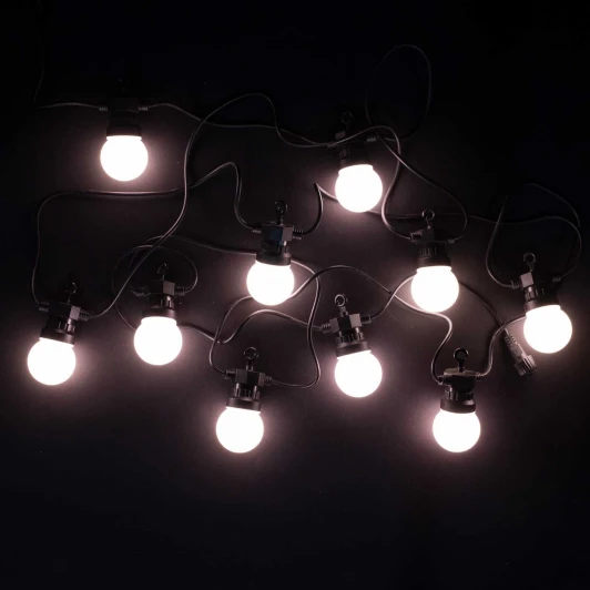 BLL10M-11-1WW Светодиодная Гирлянда Матовая Колба 5м Тепло-Белая 24В, 10 LED, Провод Черный ПВХ, IP54